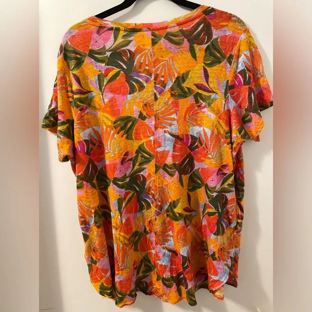 C&C California Vividly Colored Tropical Print 100% Linen Beachy Top size 1X - Picture 2 of 5